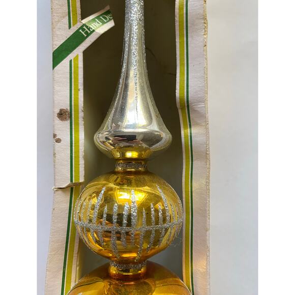 Vintage 11" Gold and Silver‎ Glitter Glass Indent Tree Topper Christmas Rauch 92 - Picture 4 of 9
